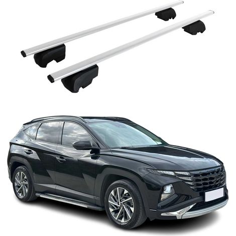 OMAC Dachtrager Quertrager für Hyundai Tucson IV 2022-2026 – City Crash getestet – ISO PAS 11154:2006 – Abschliessbar – Max 75 kg – 2 Stangen Stahl Silber (1/5)