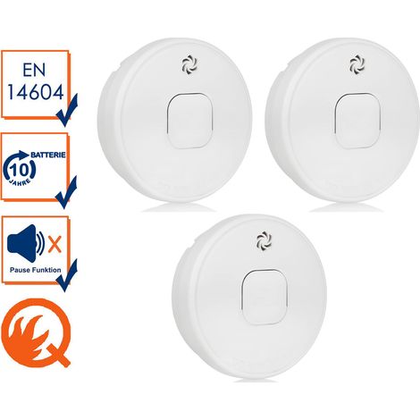 3er Set Rauchmelder mit 10 Jahres Batterie - Q Label, Ø 10cm (1/5)