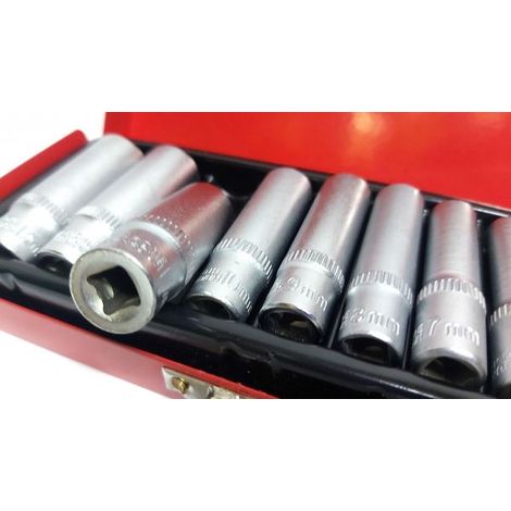 SET DI CHIAVI BUSSOLA LUNGHE DA 1/4 CHROME VANADIUM 5 - 13 mm 9 PEZZI CANDELETTE