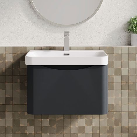 Nuie Lunar Wall Hung 1-Drawer Vanity Unit with 1TH Thin-Edged Basin 600mm Wide - Soft Black (1/5)