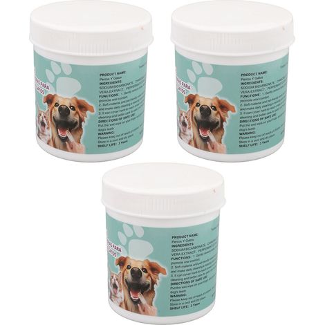 3 flacons de 50 lingettes nettoyantes pour les dents de chiens et de chats, lingettes pour éliminer le tartre, lingettes buccales pour animaux de compagnie (1/5)