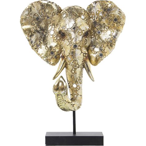 Sculpture tête d'éléphant décorative en résine - Doré antique texturé (1/4)