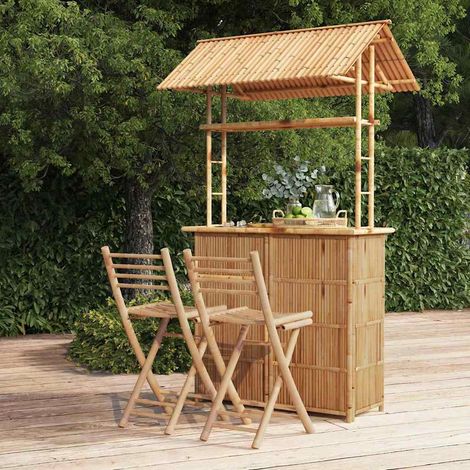 Ensemble Table de bar + 2 Chaises de bar - Table Haute avec 2 Tabourets Bambou BV325243 - BonneVie (1/5)