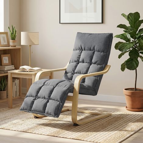 Butaca de Salón Tapizada en Lino con Reposapiés con Balanceo Suave Respaldo Alto Asiento Amplio Gris (1/4)
