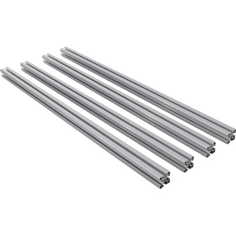 Set di 4 profili in alluminio con scanalatura a T e fori di fissaggio preforati, con viti autofilettanti, adatti per attrezzature edili e di installazione.