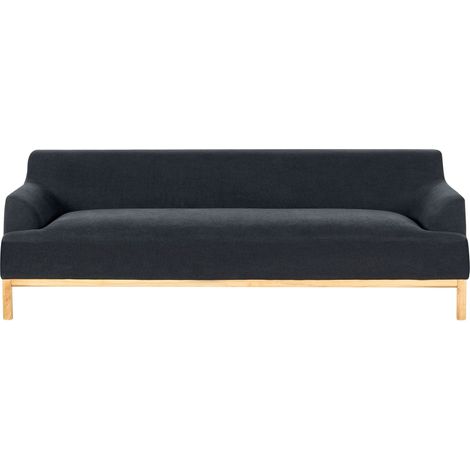 Canapé 3 Places Pieds en Bois Meuble Salon en Tissu Polyester Noir Sosjo