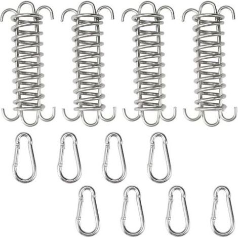 4 Pièces Ressort De Traction Métal Intégré Tension du Tendeur avec 8 Pcs Mousqueton, Ressort De Tension du Tendeur en Acier Inoxydable, Tendeur de Ressort en Forme de U pour Tente, Store, Bate (1/5)