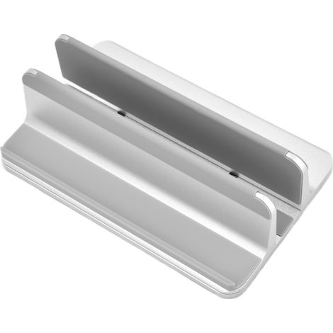 Support pour ordinateur portable 2 places, support de rangement vertical réglable pour tablette, idéal pour la maison ou le bureau (argenté). (1/5)