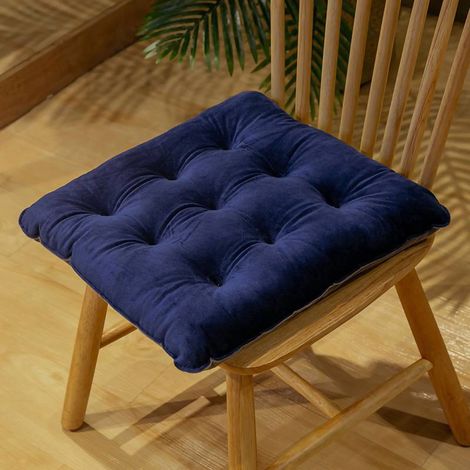Coussin d'assise rembourré moelleux chaleureux, forme carrée bleu foncé 40x40 cm, tons assortis, idéal pour chaise en automne-hiver (1/5)