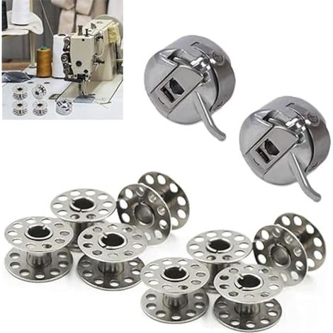 2 Pièces Boîte à Canette pour Machine à Coudre, 8 Pièces Bobine en Métal, Compatible pour Singer Janome Brother Machine à Coudre Domestique Standard (1/4)