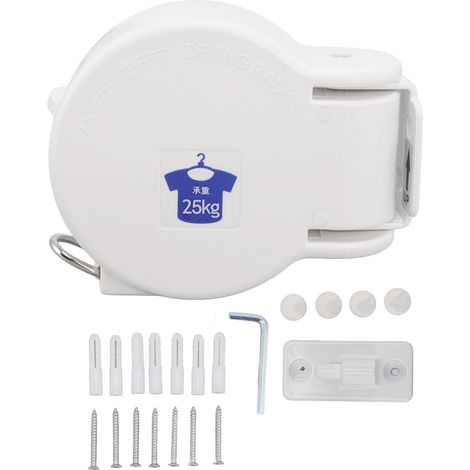 Corde à linge rétractable 4,2m Acier Inoxydable Robuste Antirouille Charge 20kg Blanc Lot de 2 (1/5)