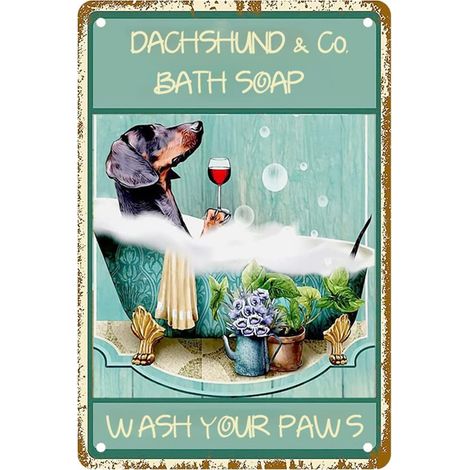 Plaque en tôle avec inscription en allemand « Wash Your Paws » pour cuisine, salle de bain, bar, hôtel, homme, grotte, WC, décoration murale rétro (1/5)