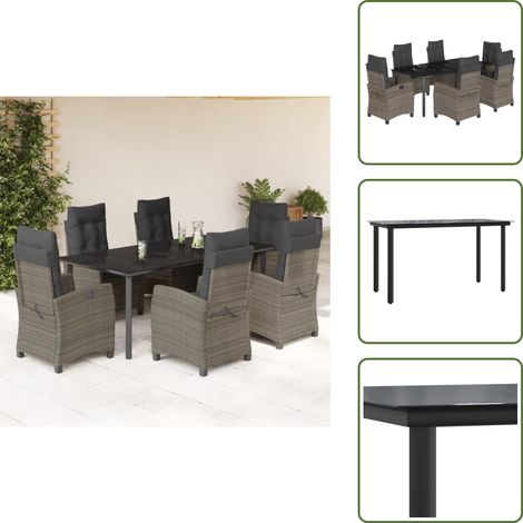 Cojines para sillas - vidaXL Set comedor jardín 7 pzas y cojines ratán sintético gris - Mesa de jardín