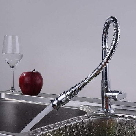 Cold Water Kitchen Sink Tap,One Handle High Arc Pull Down Kitchen Faucet,Chrome Finish 360° Kitchen Faucet Flexible Neck Laundry Faucet Bar Garden Outdoor Faucet (1/5)