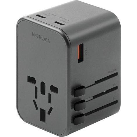 Chargeur secteur ENERGEA 1 port USB + 2 ports USB - Adaptateur CPD-PPS-QC 3.0 65 W 1 A2C 4 en 1 US/UA/EU/UK gris/métal anthracite Travelworld GaN65W (1/5)