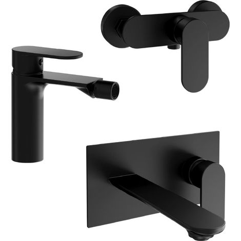 Set miscelatori lavabo ad incasso bidet senza scarico ed esterno doccia nero opaco Kerry (1/4)
