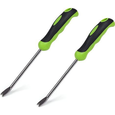 Outil de désherbage manuel vert en lot de 2 avec poignée ergonomique, désherbeur de jardin en acier inoxydable (1/5)