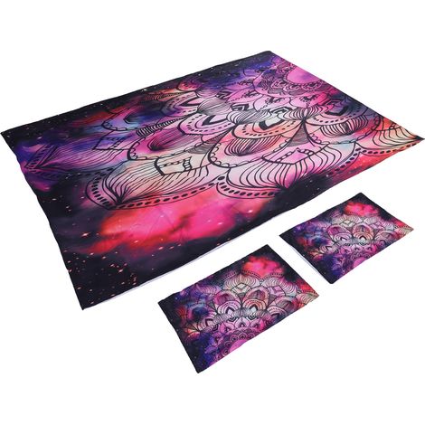 Ensemble de literie 3 pièces style bohème violet, housse de couette et taies d'oreiller, 200 x 200 cm (1/5)