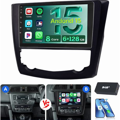 Android 15 Carplay Autoradio GPS WiFi BT Pour Renault Kadjar 2015-2022 6+128G DAB