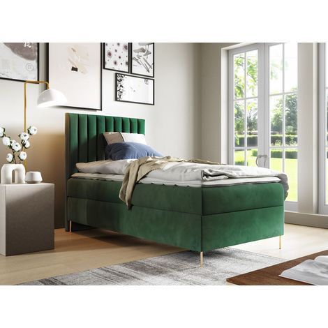 Sofello Boxspringbett JILL 90 x 200cm mit Bettkasten TOPPER 5cm Gratis Grün Velour hohe goldene Beine (1/3)