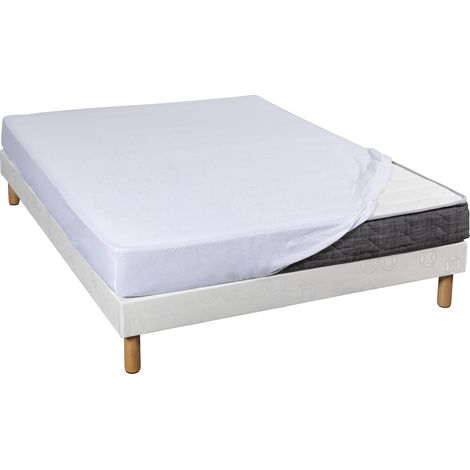 Drap housse blanc jersey coton Lycra Tencel 90x190 à 110x220 (1/2)