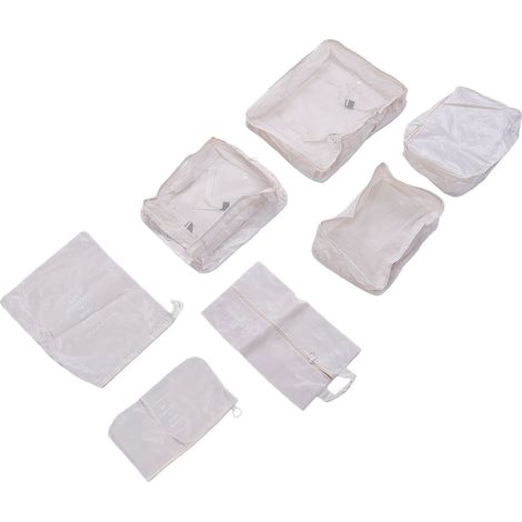 Set di 7 pochette color kaki, traspiranti, leggere e portatili, ideali per riporre cosmetici, biancheria intima, vestiti, scarpe e oggetti di uso quotidiano. (1/5)