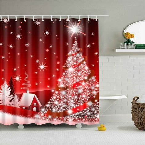 Filiyano-Rideau de douche - Sapin de Noël et maison rouge