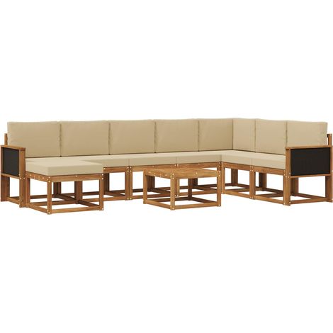 Conjunto de sofás de exterior 9 uds. 8 plaza Natural y Beige vidaXL (1/5)