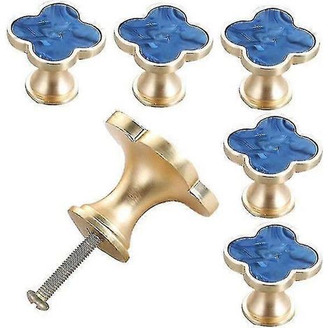 Lot de 6 poignées de tiroir métalliques à quatre feuilles, diamètre 33 mm, légères, installation facile, vis de couleur aléatoire (1/5)