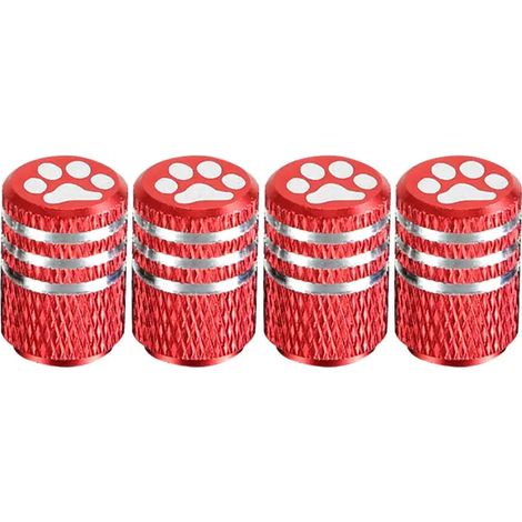 (Rouge) Lot de 4 bouchons de valve de pneu en aluminium en forme de patte d'ours, anti-poussière, pour voiture. (1/5)