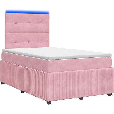 LED Box Spring Bed with Mattress Pink 120 x 200 cm Velvet vidaXL (1/5)