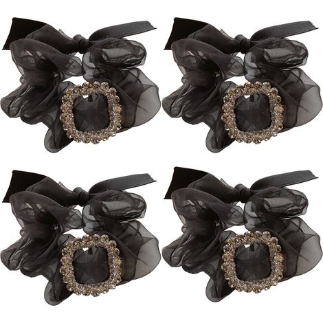 Chouchou En Organza Avec Bouton Carré - Élastique Doux Pour Cheveux Épais Et Fins - Accessoire Queue De Cheval Et Chignon - Lot De 4 (1/5)