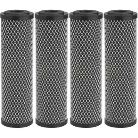 Lot de 4 filtres à eau domestiques de 25 cm (10 pouces) à charbon actif, avec enveloppe en charbon actif pour éliminer les sédiments, les goûts et les odeurs. WHBYV (1/4)