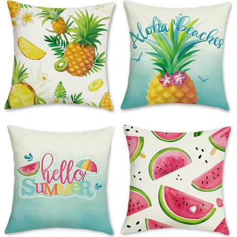 Housse de Coussin Été Fruits 45 x 45 cm Pastèque Ananas Polyester Lin Décoratif Taie d'oreiller pour Canapé Salon Chambre Maison Patio Extérieur Décoration 4 Pièces (1/5)