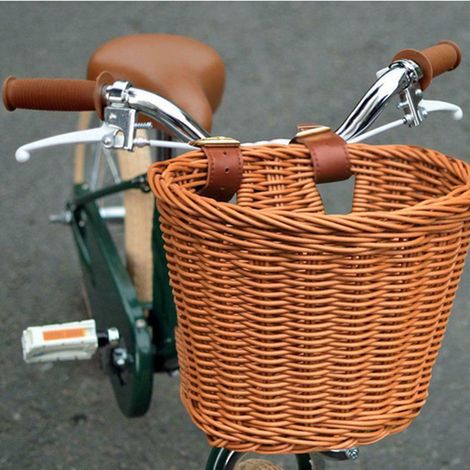 Panier avant de vélo pour enfants, suspendu en rotin PP tissé avec ceintures réglables (1/5)