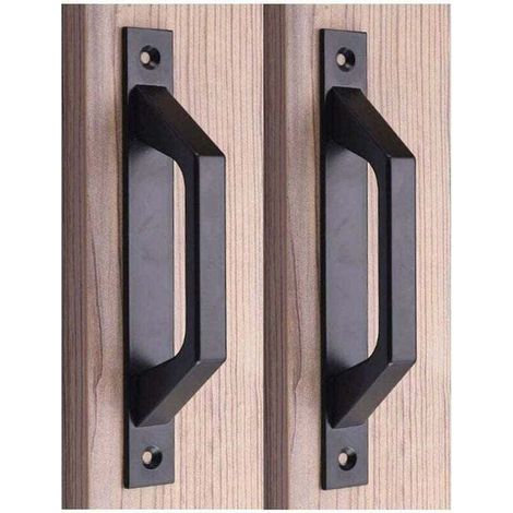 Jeu de forets poignée en bois poignée de porte de grange poignée de porte coulissante en aluminium, noir 202.54.7 cm (1/4)