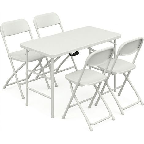 Essence + Purity - Set tavolo e 4 sedie pieghevoli da giardino terrazzo per campeggio picnic feste in resina bianco