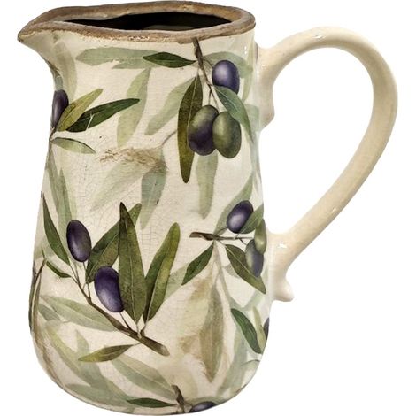 Jarra de cerámica craquelada beige con aceitunas 19 cm (1/5)
