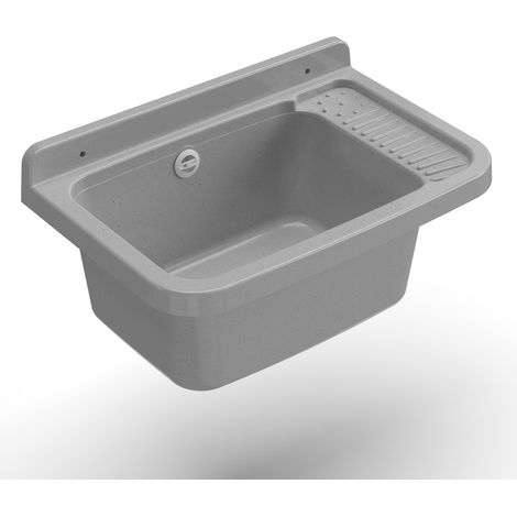 Lavandino pilozzo a muro da esterno colore cemento kit incluso 50x35x24H cm (1/5)