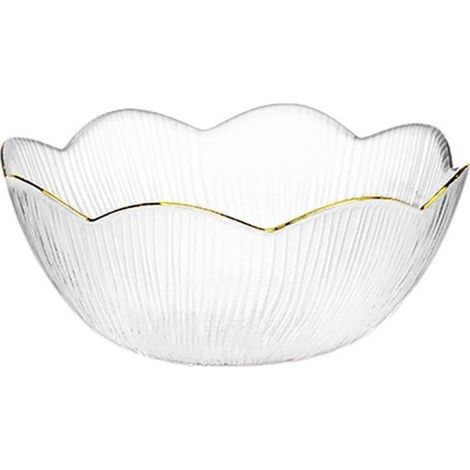 1 bol à salade en verre transparent, bord doré, 15,2 cm, idéal pour fruits, pâtes et collations (1/5)