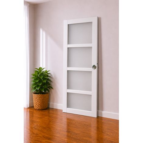Porte Coulissante Tana Blanc Vitrée H204 X L63 Cm, Coquilles, Tire Doigt Gd Menuiseries (1/3)