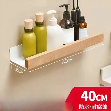 Étagère de rangement murale en bois de hêtre (blanc brut - 40 cm) - Éclairage léger - Style luxueux - Non perforée (1/5)
