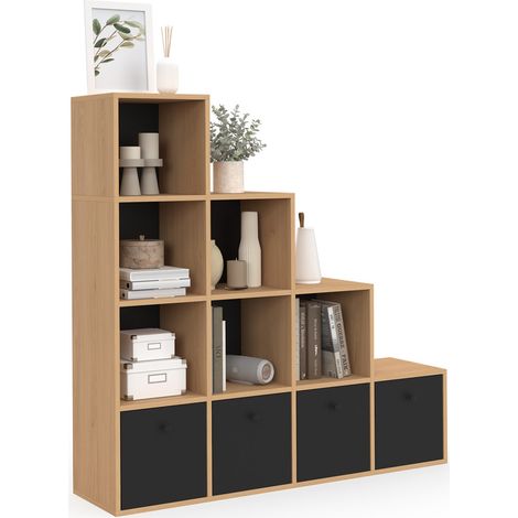 Treppenmöbel LORYS 4 Ebenen aus Holz und Schwarz mit 4 Stoffschubladen (1/5)