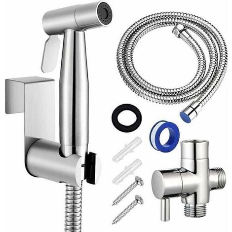 Douchette WC portable, douchette de salle de bain en acier inoxydable, idéale pour le nettoyage des couches lavables, la douche intime, l'hygiène des toilettes, le bain des animaux et l'hygiène fémini (1/5)