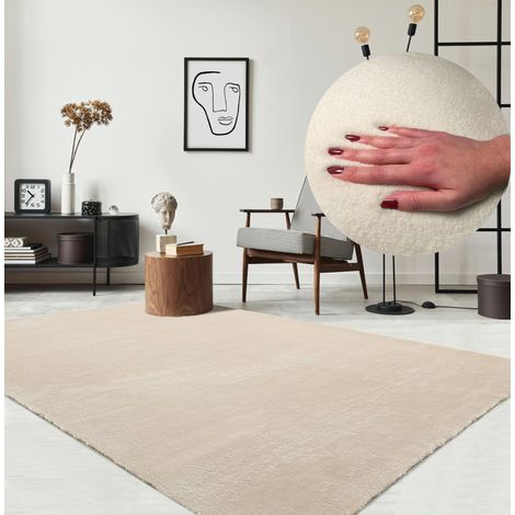 Tapis Moderne Moelleux à Poils Courts, antidérapant, Lavable Jusqu’à 30°C, Super Doux, Aspect Fourrure, pour Salon et Chambre, décoratif, Beige, 120 x 160 cm (1/5)