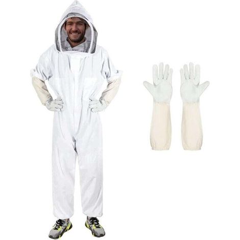 Imkeranzug für Damen und Herren, Imkerbekleidung mit Imkerhandschuhen, Kapuze mit Schleier, kompletter Imkeranzug für professionelle und angehende Imker (XL)