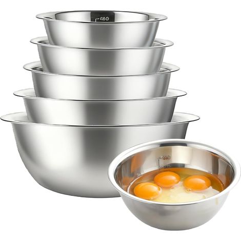 Lot De 5 Bols Mélangeurs En Acier Inoxydable, 580/900/1600/2050/2600 Ml Cul De Poule Inox, Bol Inox Avec Repère D'Échelle, Saladiers En Acier Inoxydable Empilables, Bol À Mixer Pour Cuisine (1/5)