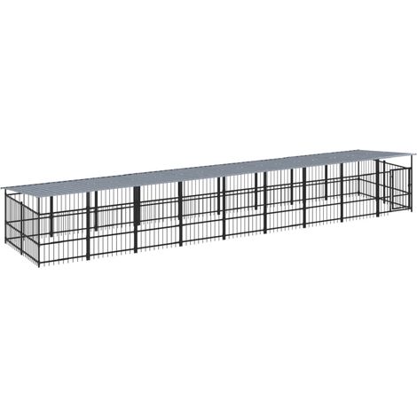 Cuccia gabbia per animali da esterno pac con tetto per cani in acciaio 16,89 m² nero 020041750