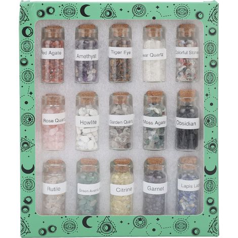 Pierres De Guérison - 15 Pierres Naturelles Différentes En Bouteilles En Verre - Pour Méditation Et Équilibre Des Chakras - Lot De 15 Pièces (1/5)
