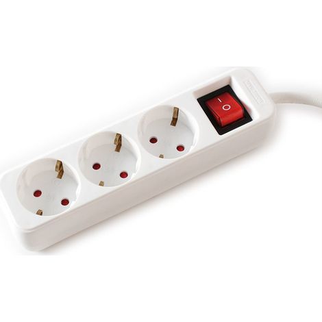 VALUE Regleta de enchufes de 3 Hojas con Interruptor, Blanco, 1,5 m
